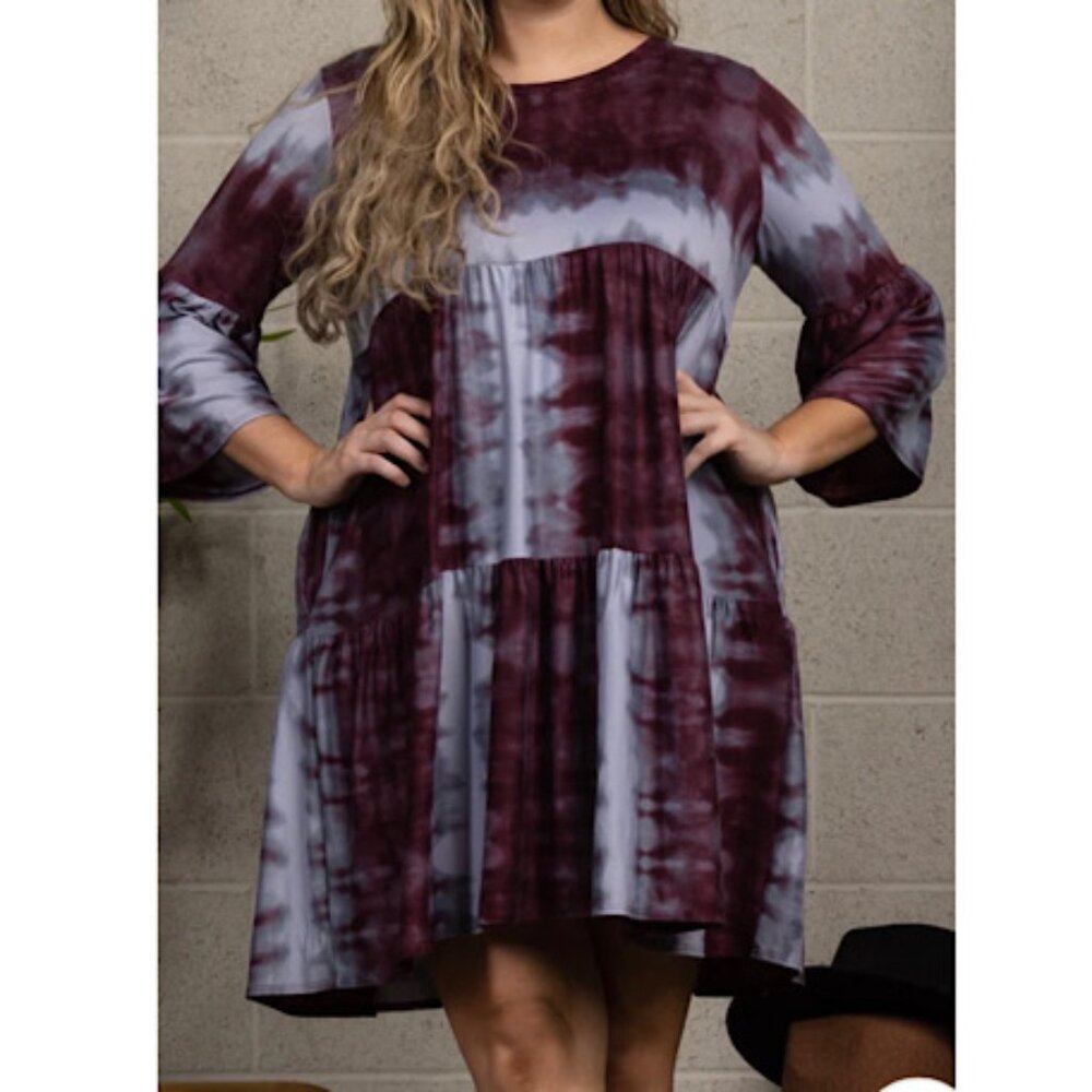 NWOT Burgundy Tie Dye Plus Size Casual Midi Dress with Side  Pockets. Bohemian